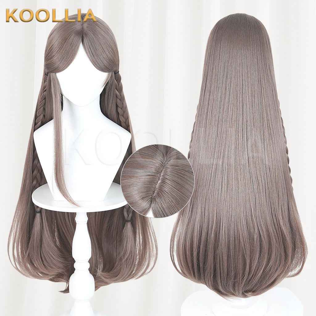 Douluo Continent Ning Rongrong Milk Tea Brown Long Straight Hair With Side Braids Basic Wig
