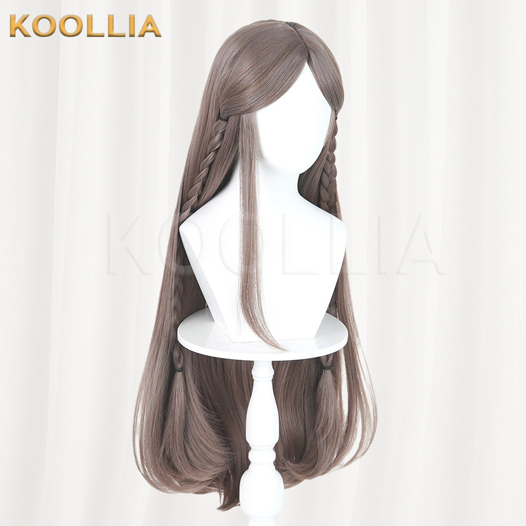 Douluo Continent Ning Rongrong Milk Tea Brown Long Straight Hair With Side Braids Basic Wig