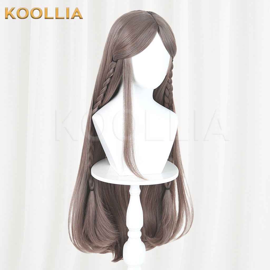 Douluo Continent Ning Rongrong Milk Tea Brown Long Straight Hair With Side Braids Basic Wig
