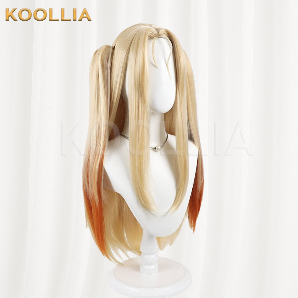 Brown Dust 2 Olivier Wig Light‑Gold Orange‑Red Gradient Realistic Scalp Top Detachable Twin Tails Basic Wig