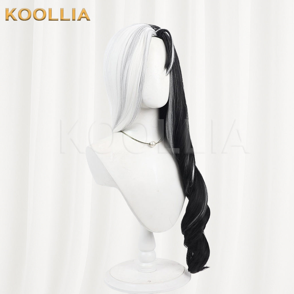 NIKKE Rosanna Wig Black White Two-Tone Long Curly Basic Wig