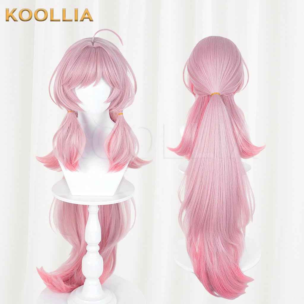 Arknights Sambi Wig Light Pink Rose‑Pink Gradient Realistic Scalp Top Thick Mixed Fluffy Silk With Detachable Extra‑Long Gradient Ponytail Basic Wig