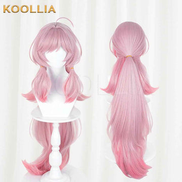 Arknights Sambi Wig Light Pink Rose‑Pink Gradient Realistic Scalp Top Thick Mixed Fluffy Silk With Detachable Extra‑Long Gradient Ponytail Basic Wig