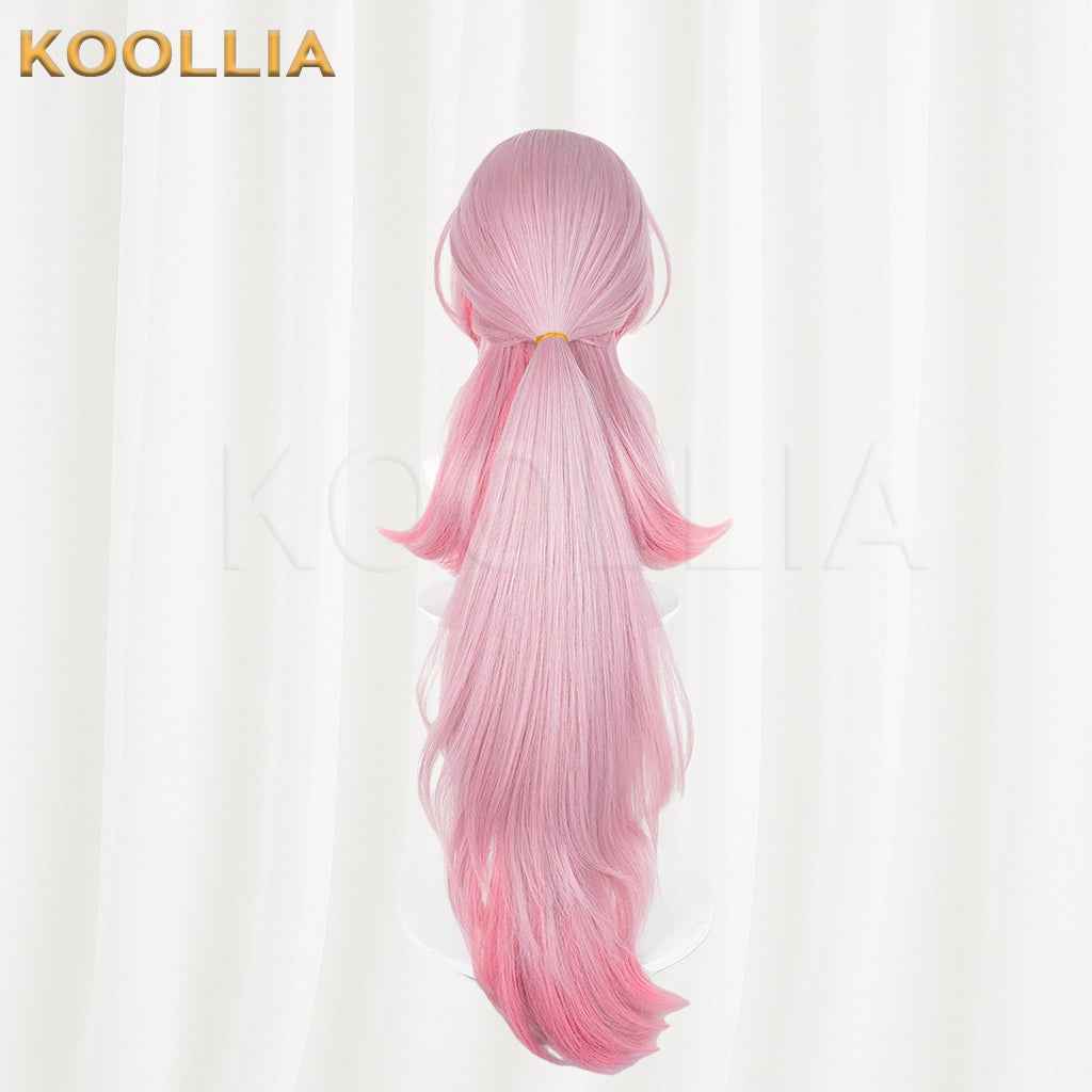 Arknights Sambi Wig Light Pink Rose‑Pink Gradient Realistic Scalp Top Thick Mixed Fluffy Silk With Detachable Extra‑Long Gradient Ponytail Basic Wig