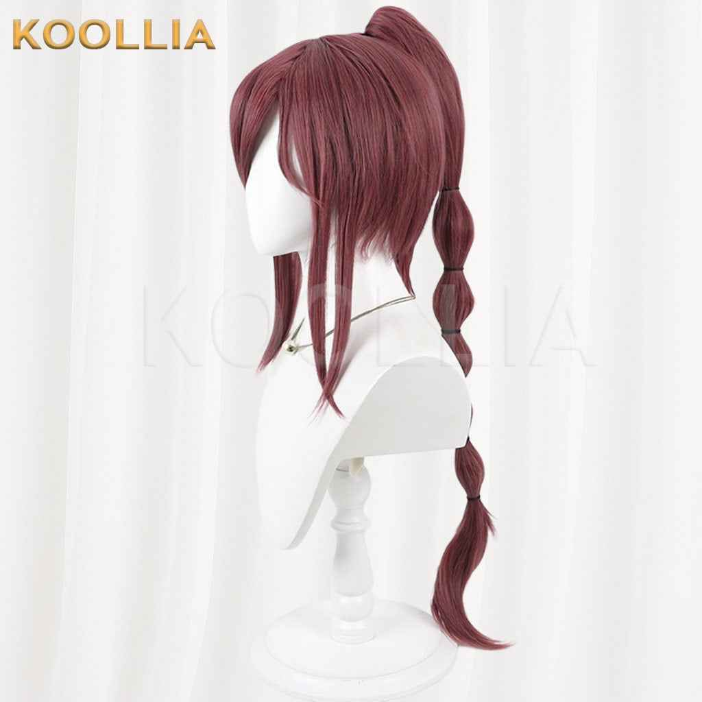 Re:Zero − Starting Life in Another World Shaula Wine Red Brown With Detachable Bubble Braid Ponytail Basic Wig