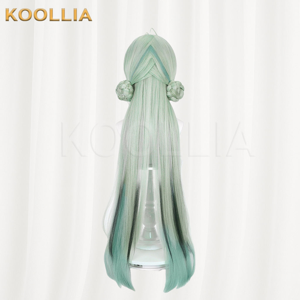 Arknights Endfield Si Wig Sui Shisan Light Sage Green Double Braided Buns Extra-Long Straight Basic Wig