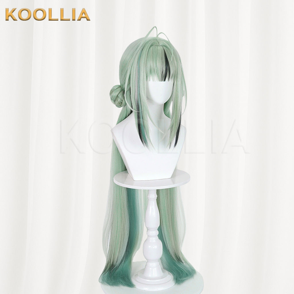 Arknights Endfield Si Wig Sui Shisan Light Sage Green Double Braided Buns Extra-Long Straight Basic Wig
