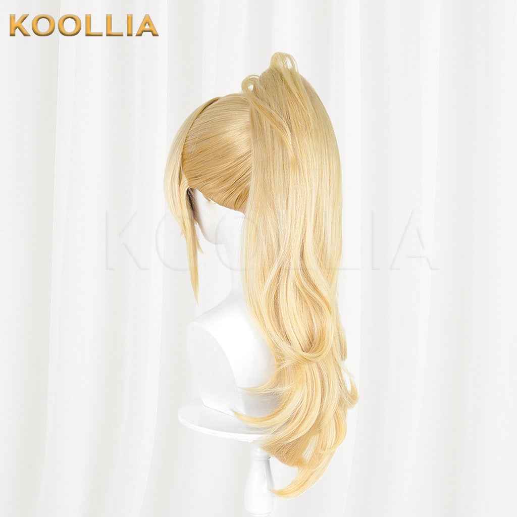 Zenless Zone Zero Sigrid Warm Blonde Wig Detachable Tiger Clip Wavy High Ponytail Realistic Scalp Top Basic Wig