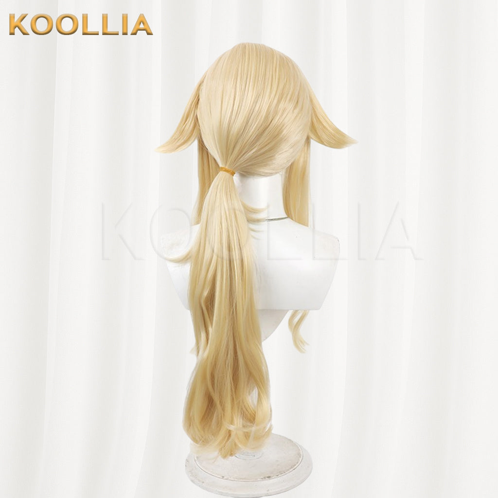 Virtual VTuber Suzuki Hina Wig Light Gold With Blue Bang Highlights Long Wavy Curly Basic Wig
