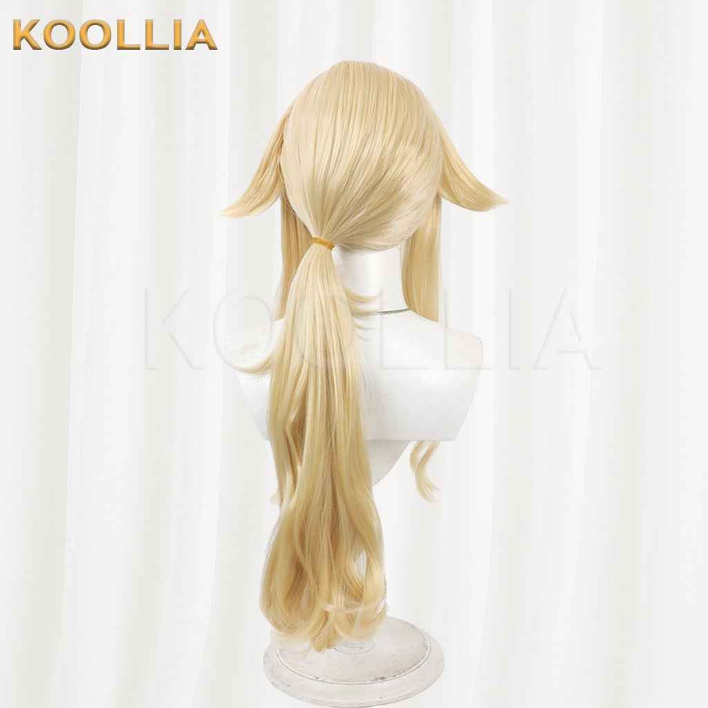 Virtual VTuber Suzuki Hina Wig Light Gold With Blue Bang Highlights Long Wavy Curly Basic Wig