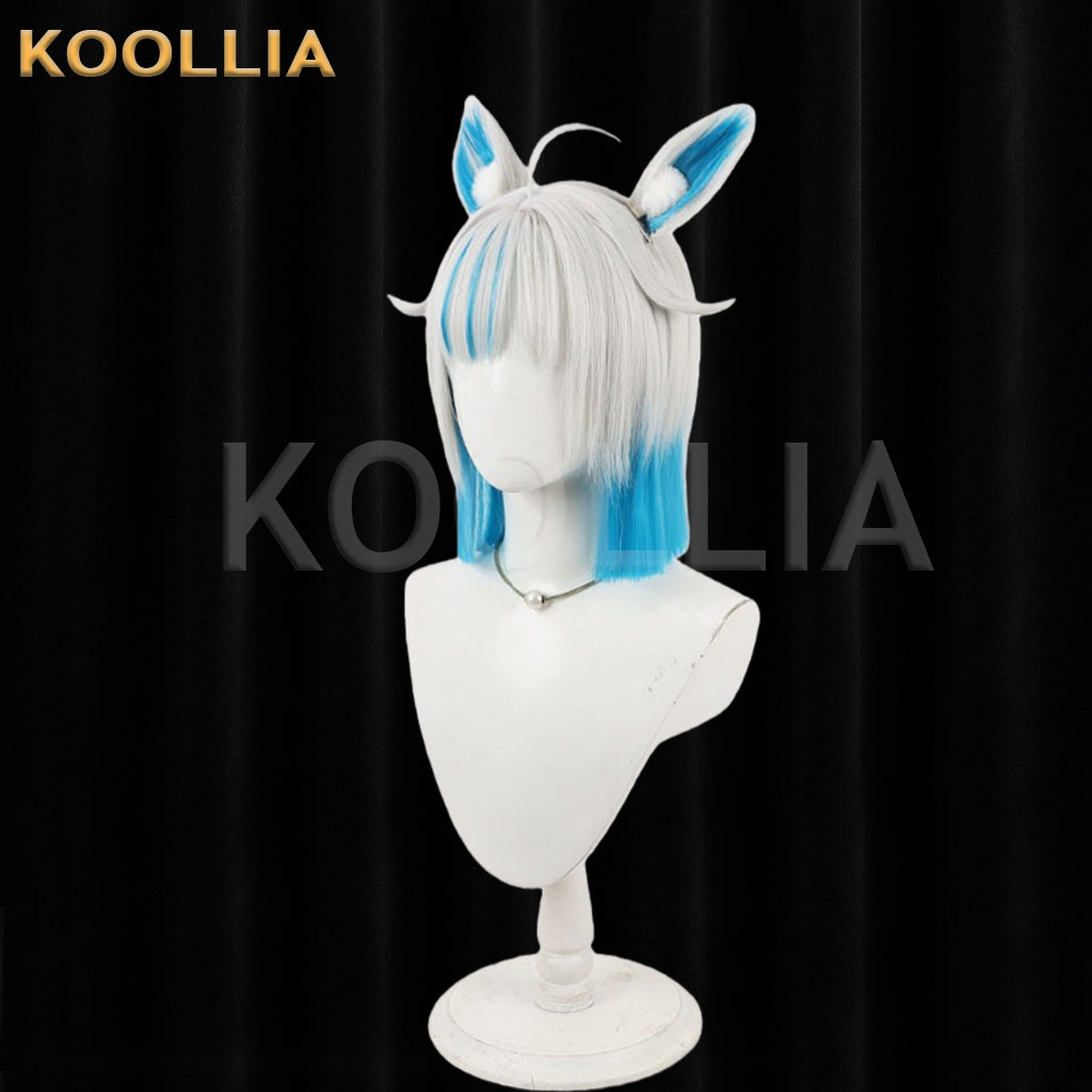 Virtual VTuber Suzuki Hina Wig Silver White Blue Gradient Shoulder Length Short Basic Wig