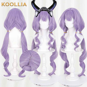 Arknights Endfield Typhon Wig Typhloros Light Lavender Purple Double Low Ponytails Long Straight Basic Wig