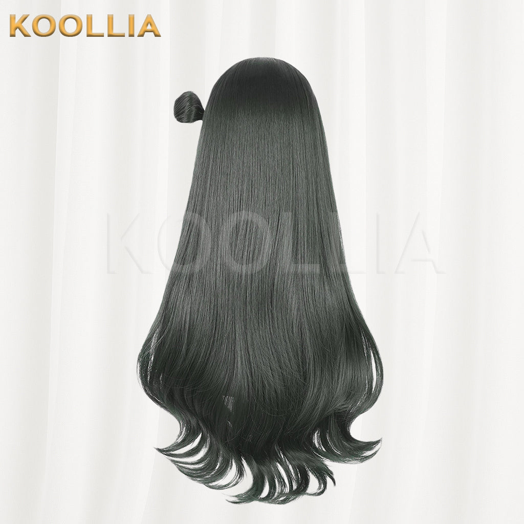 Meng Xianda Viola Wig Deep Ink Green Realistic Scalp Top Medium-Long Curly With One-Side Bun Basic Wig