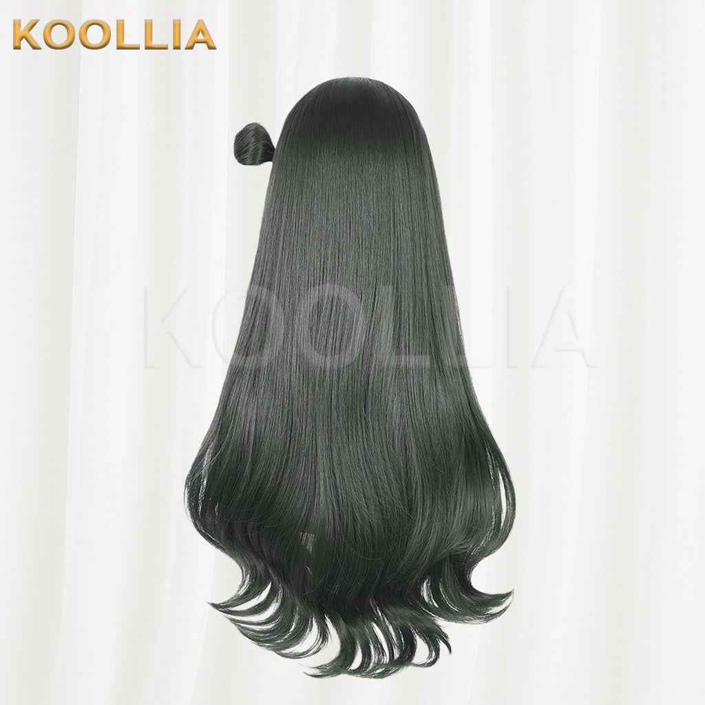 Meng Xianda Viola Wig Deep Ink Green Realistic Scalp Top Medium-Long Curly With One-Side Bun Basic Wig