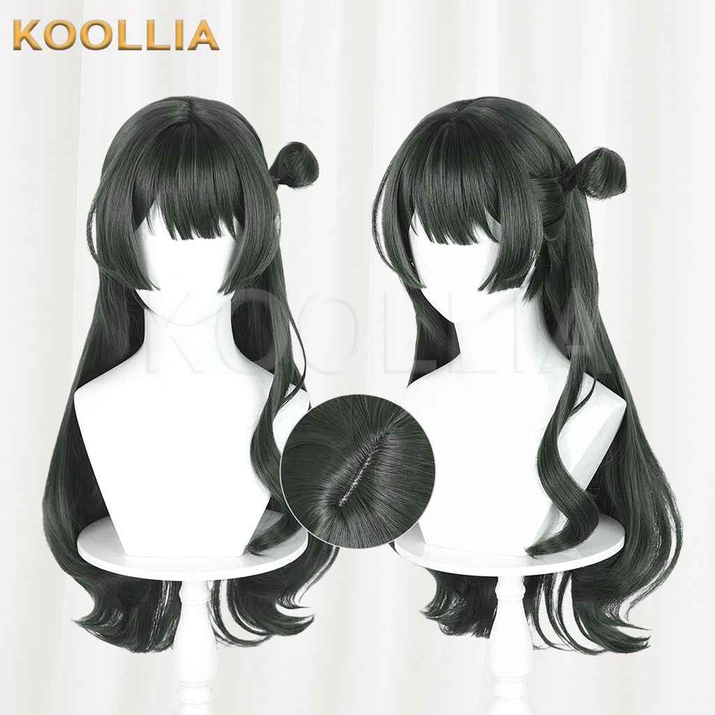 Meng Xianda Viola Wig Deep Ink Green Realistic Scalp Top Medium-Long Curly With One-Side Bun Basic Wig