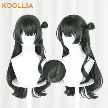 Meng Xianda Viola Wig Deep Ink Green Realistic Scalp Top Medium-Long Curly With One-Side Bun Basic Wig