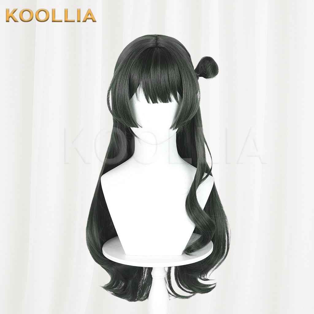 Meng Xianda Viola Wig Deep Ink Green Realistic Scalp Top Medium-Long Curly With One-Side Bun Basic Wig