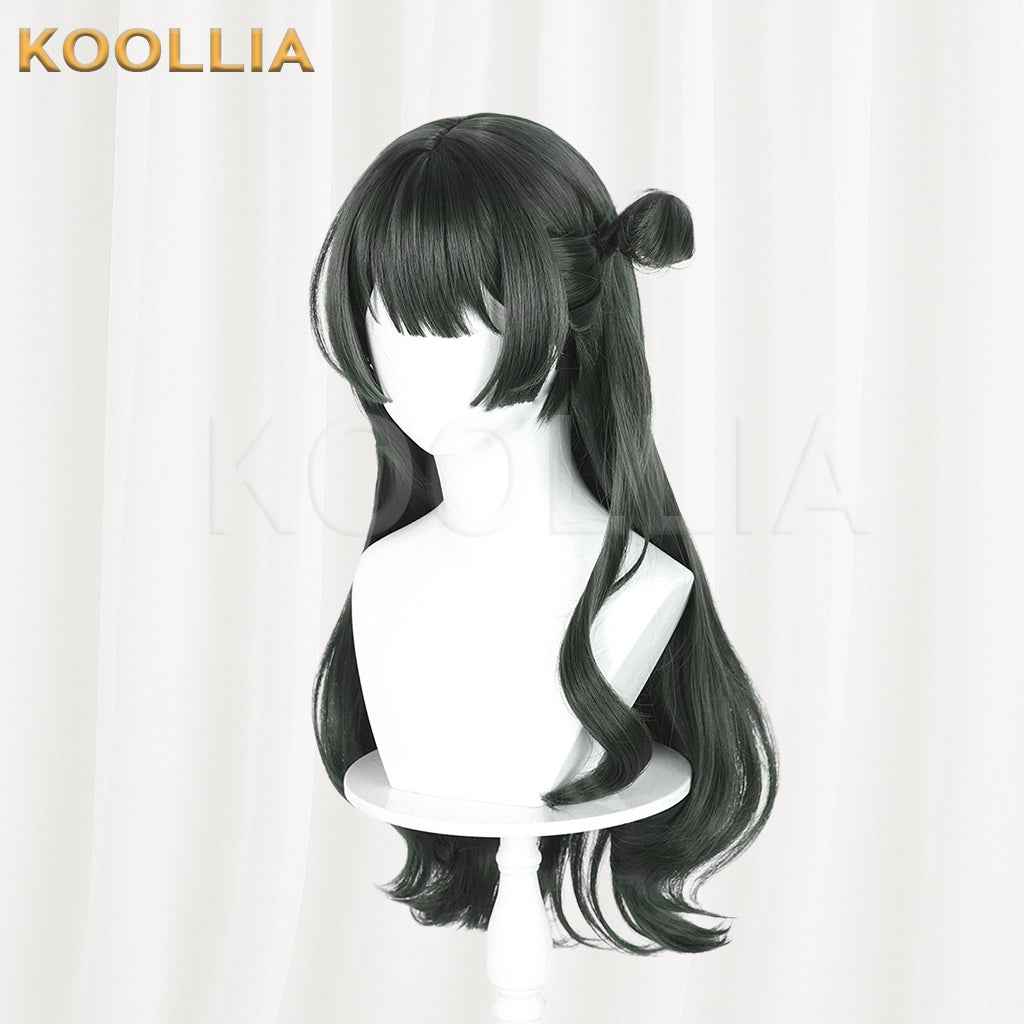 Meng Xianda Viola Wig Deep Ink Green Realistic Scalp Top Medium-Long Curly With One-Side Bun Basic Wig