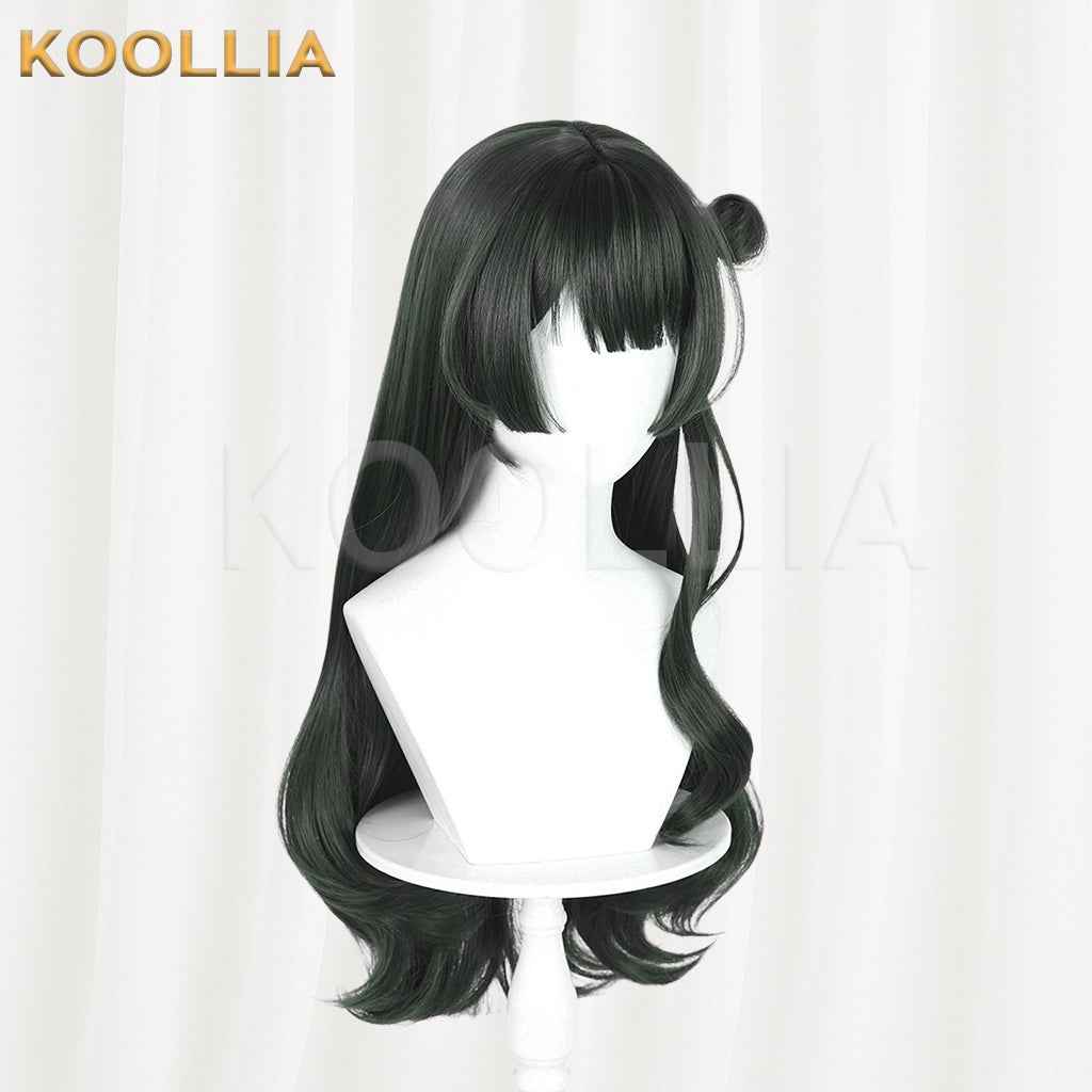 Meng Xianda Viola Wig Deep Ink Green Realistic Scalp Top Medium-Long Curly With One-Side Bun Basic Wig