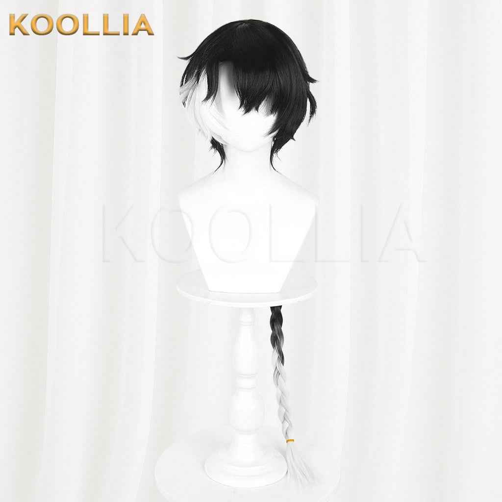 Wuthering Waves Jingran Black To White Gradient Short Hair With Single Braid Basic Wig