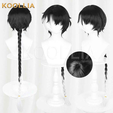 Wuthering Waves Jingran Black To White Gradient Short Hair With Single Braid Basic Wig