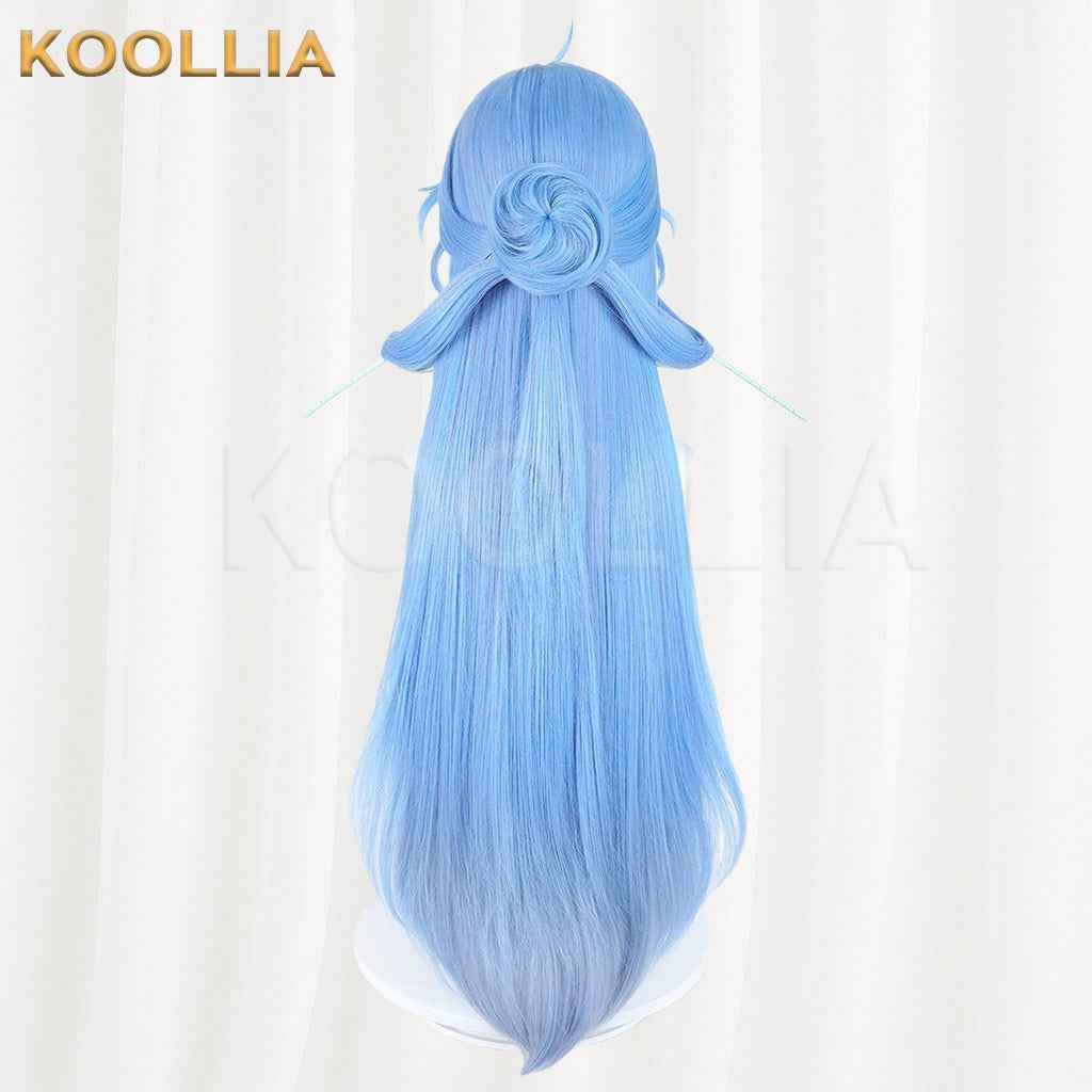 Wuthering Waves Qingxiao Sky Blue Gradient Long Hair Detachable Claw Clip Bun Basic Wig