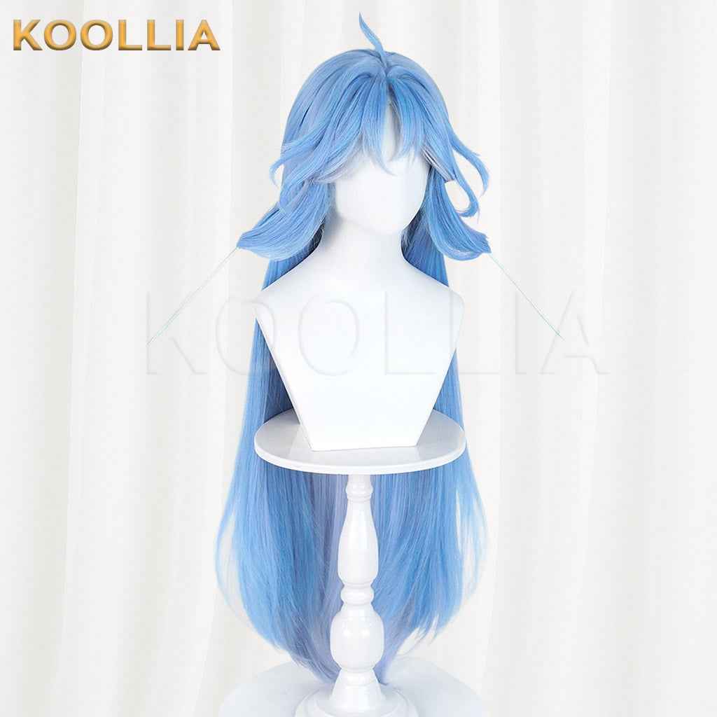 Wuthering Waves Qingxiao Sky Blue Gradient Long Hair Detachable Claw Clip Bun Basic Wig