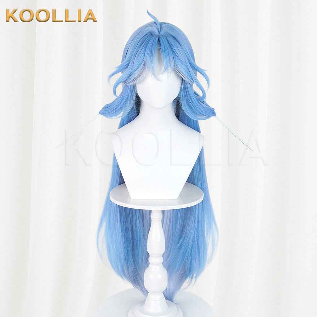 Wuthering Waves Qingxiao Sky Blue Gradient Long Hair Detachable Claw Clip Bun Basic Wig