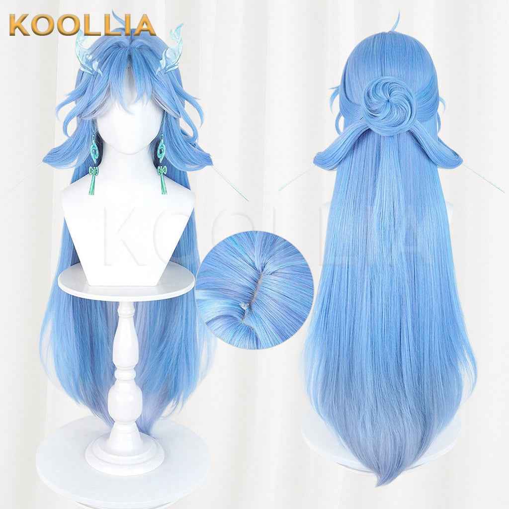 Wuthering Waves Qingxiao Sky Blue Gradient Long Hair Detachable Claw Clip Bun Basic Wig