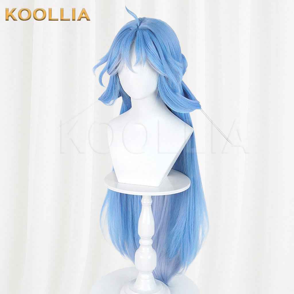 Wuthering Waves Qingxiao Sky Blue Gradient Long Hair Detachable Claw Clip Bun Basic Wig