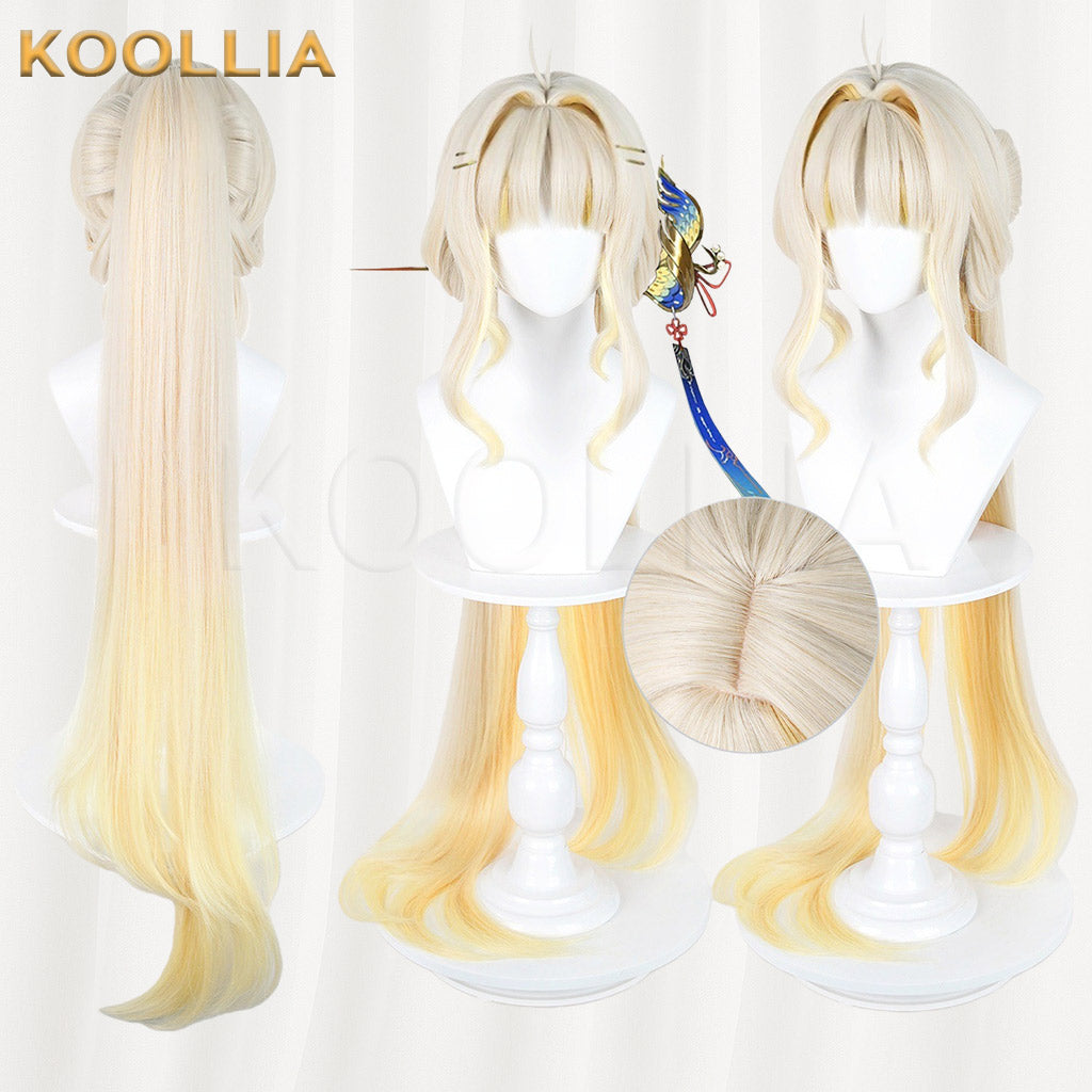 Wuthering Waves Su-Su Cream White Gradient Golden Long Hair Detachable Ponytail Basic Wig