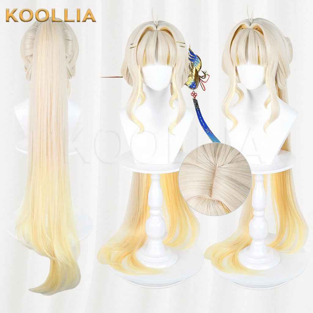 Wuthering Waves Su-Su Cream White Gradient Golden Long Hair Detachable Ponytail Basic Wig