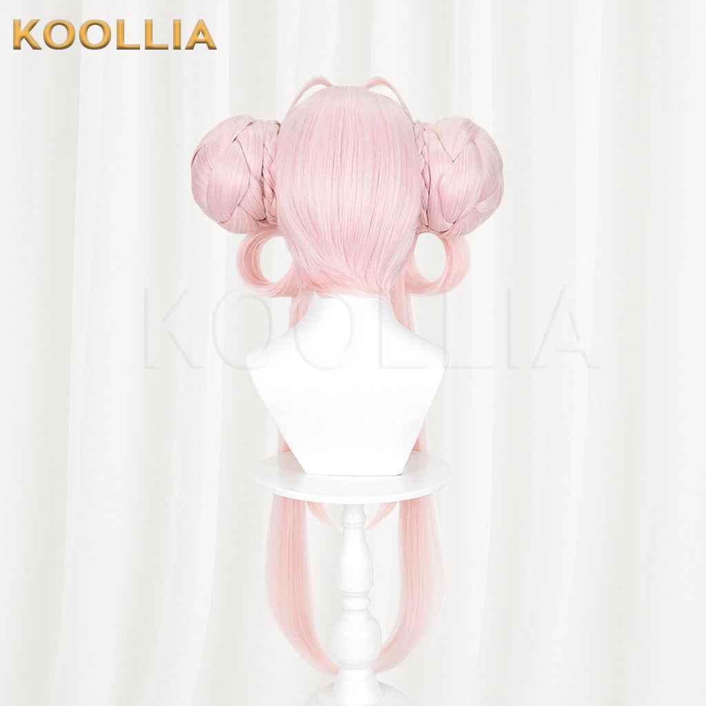 Honor of Kings Xiao Qiao Wig Light Cherry Pink Double Braided Bun Extra Long Hanging Straight Basic Wig