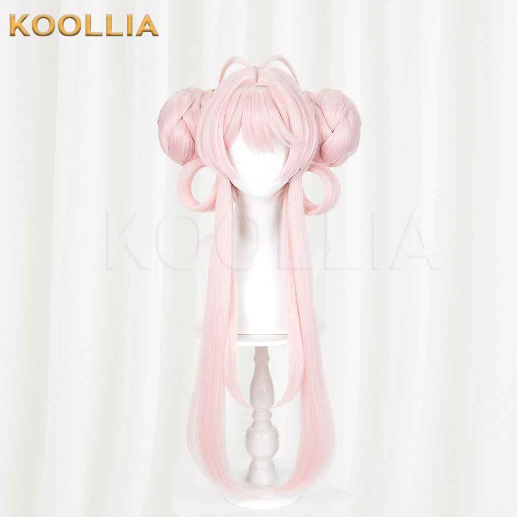 Honor of Kings Xiao Qiao Wig Light Cherry Pink Double Braided Bun Extra Long Hanging Straight Basic Wig