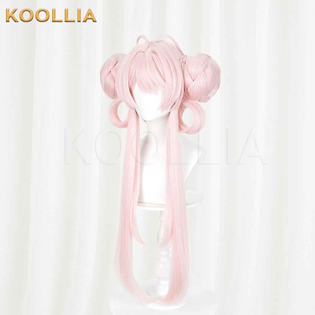 Honor of Kings Xiao Qiao Wig Light Cherry Pink Double Braided Bun Extra Long Hanging Straight Basic Wig