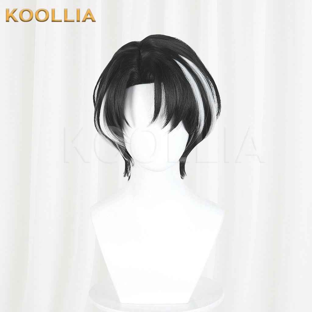 Limbus Company Yi Sang Black Short Wig With White Highlights Realistic Scalp Top Basic Wig