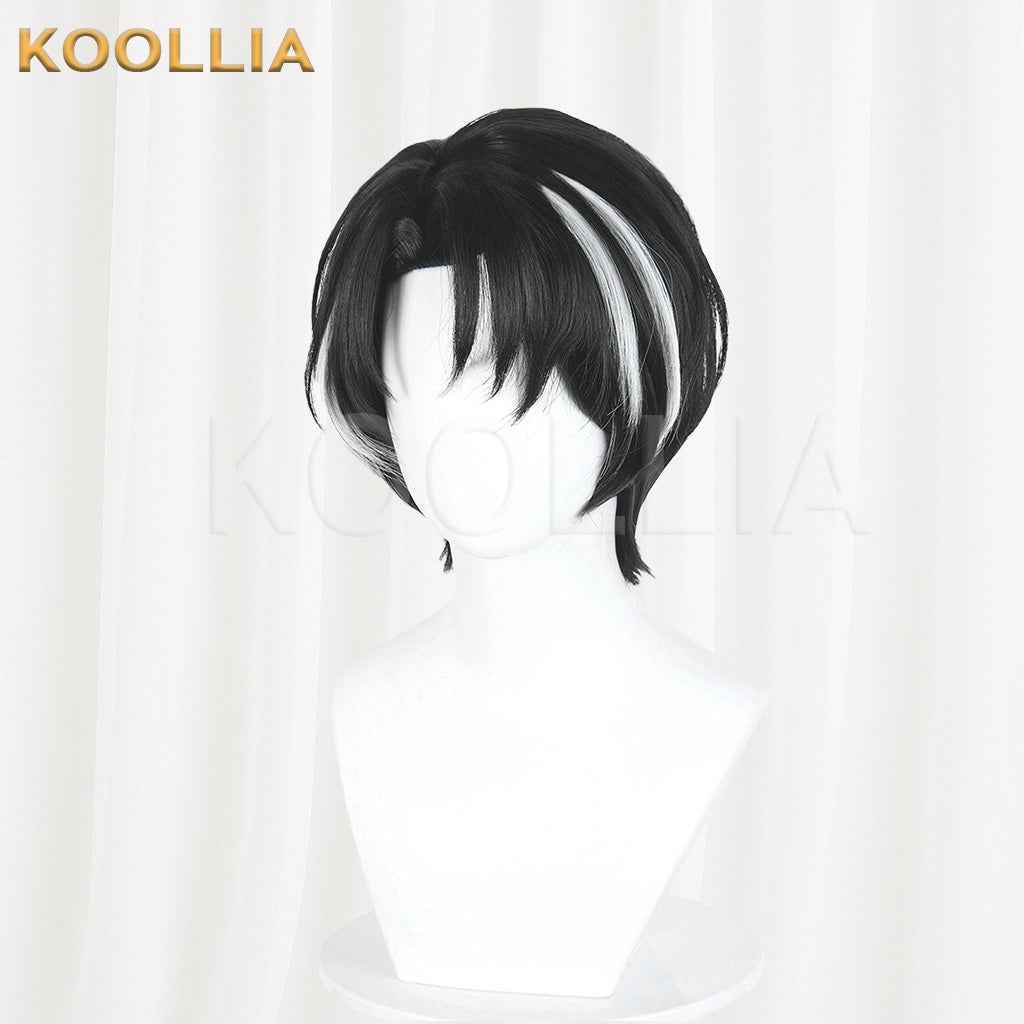 Limbus Company Yi Sang Black Short Wig With White Highlights Realistic Scalp Top Basic Wig