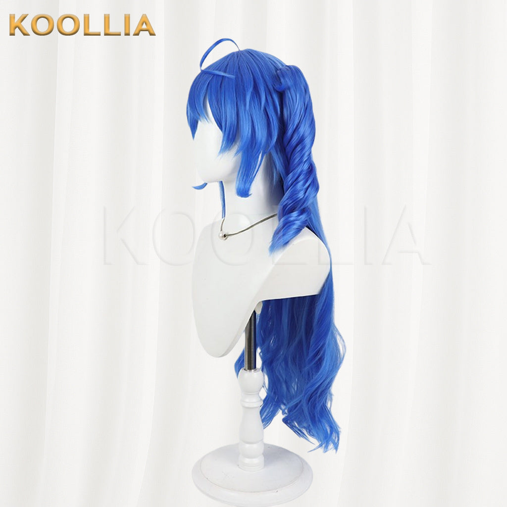 Touhou Project Yorigami Shion Wig Bright Blue Curly Spiral Ponytail Basic Wig