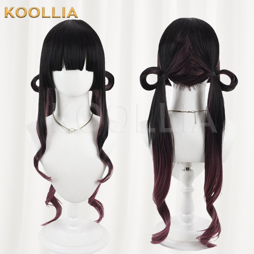 18TRIP Yuzuri Kotojō Black Hime Cut Long Wig Burgundy Purple Gradient Tips Basic Wig