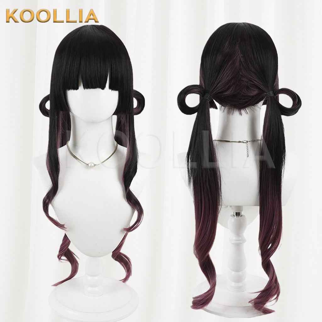 18TRIP Yuzuri Kotojō Black Hime Cut Long Wig Burgundy Purple Gradient Tips Basic Wig