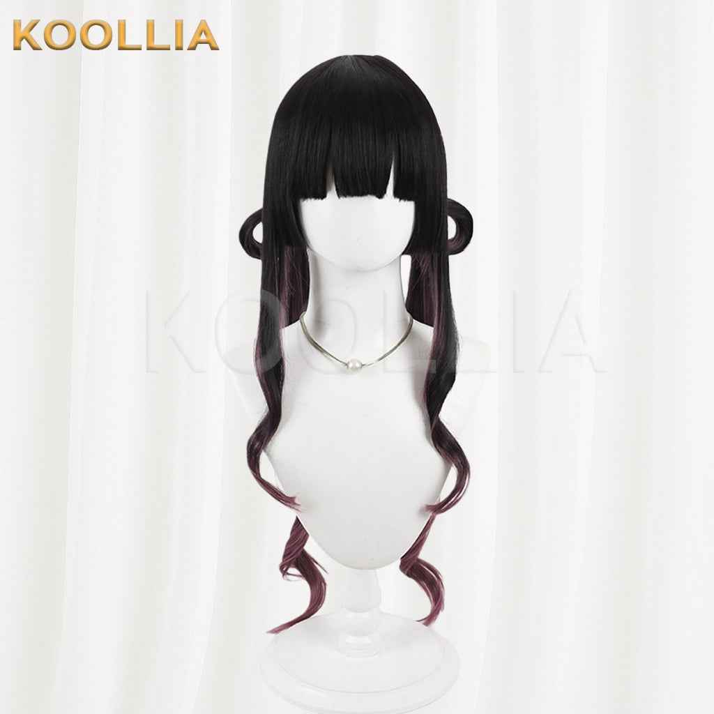 18TRIP Yuzuri Kotojō Black Hime Cut Long Wig Burgundy Purple Gradient Tips Basic Wig