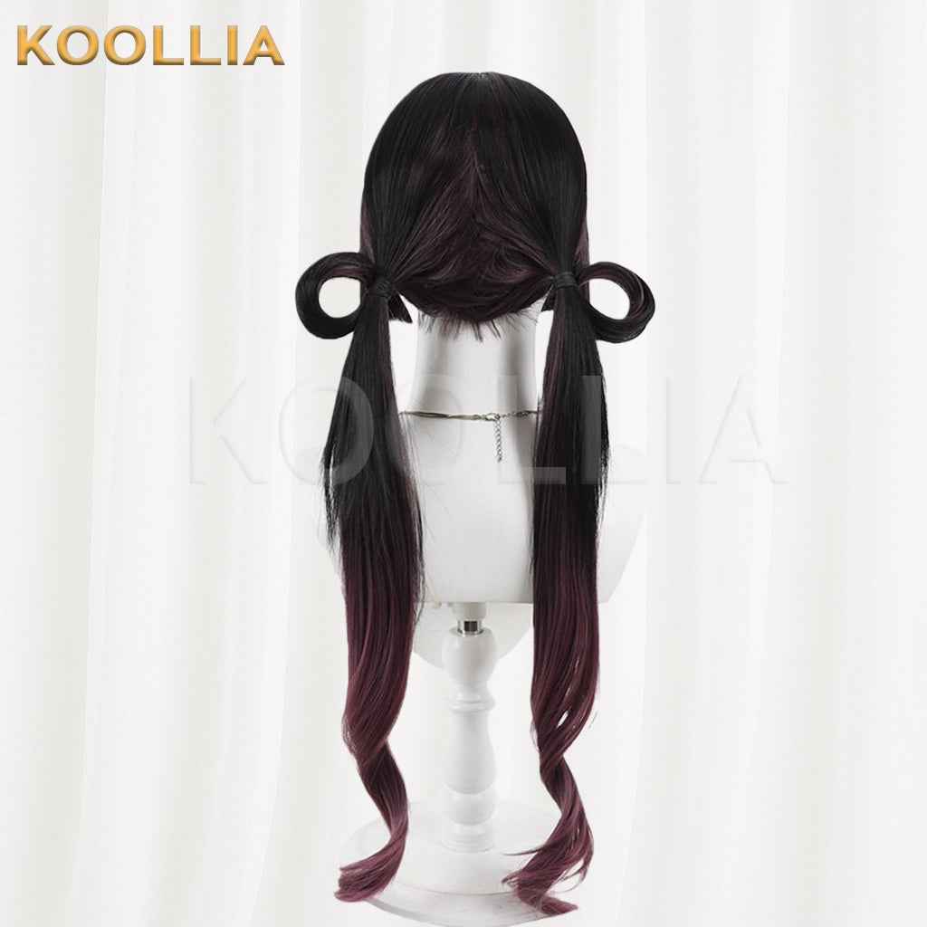 18TRIP Yuzuri Kotojō Black Hime Cut Long Wig Burgundy Purple Gradient Tips Basic Wig