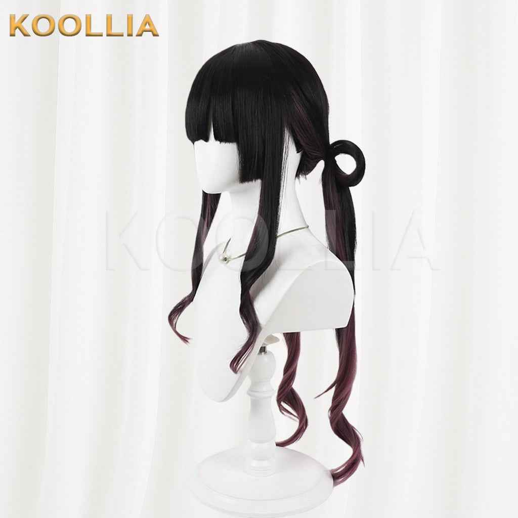 18TRIP Yuzuri Kotojō Black Hime Cut Long Wig Burgundy Purple Gradient Tips Basic Wig
