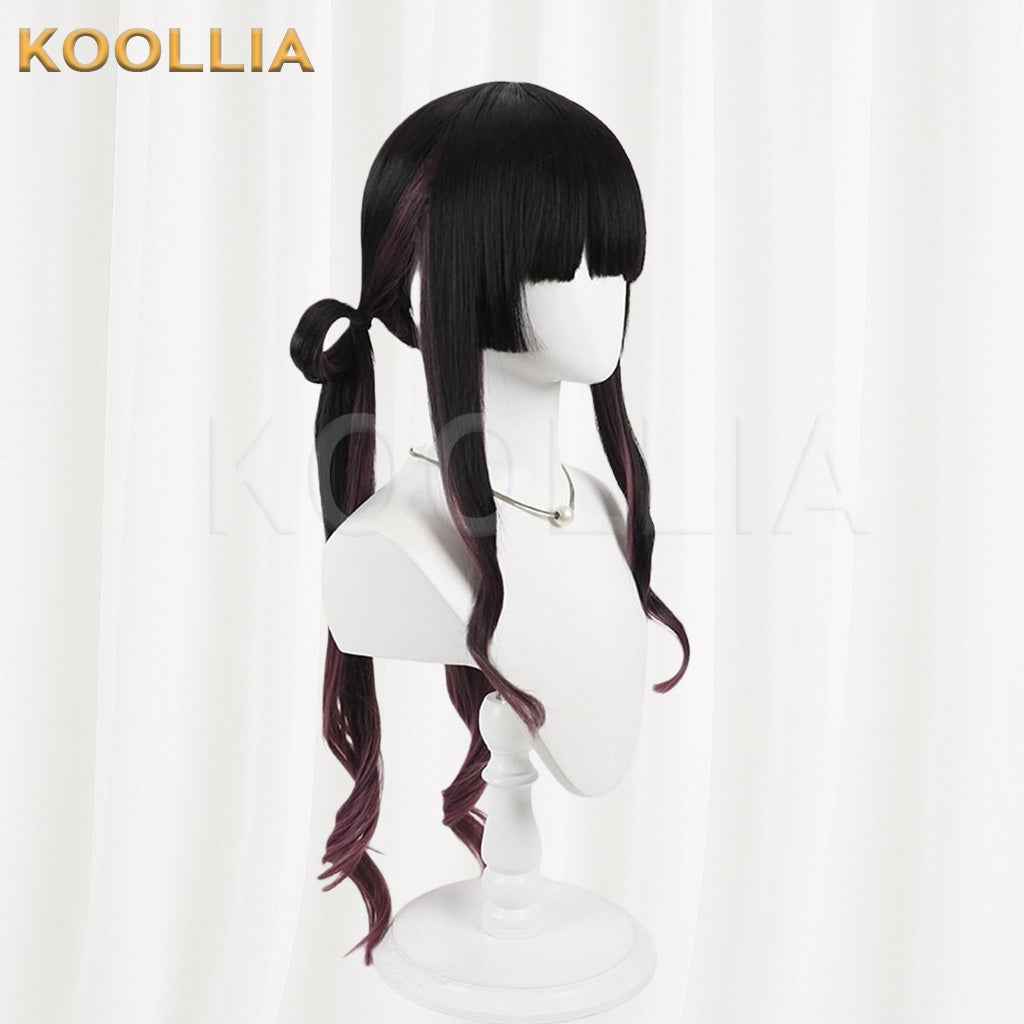18TRIP Yuzuri Kotojō Black Hime Cut Long Wig Burgundy Purple Gradient Tips Basic Wig