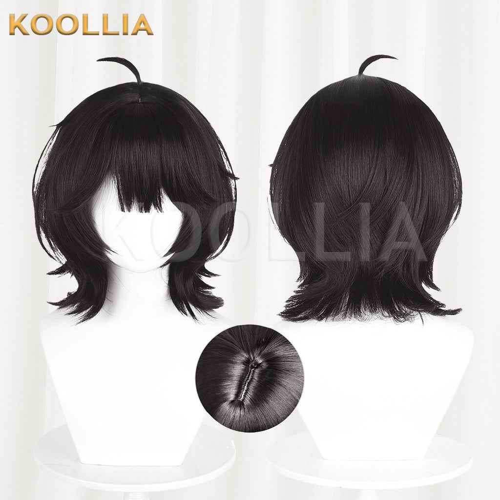 Paper Bride 9 Zhao Muxun Solid Black Wolf Tail Short Wig 3D Ahoge Realistic Scalp Top Basic Wig