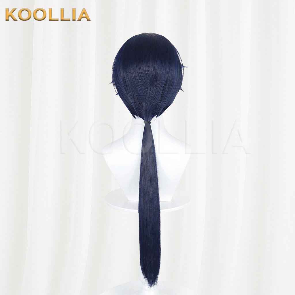 Under One Person Zhuge Qing Dark Navy Blue Wig Integrated Long Straight Ponytail Realistic Scalp Top Basic Wig