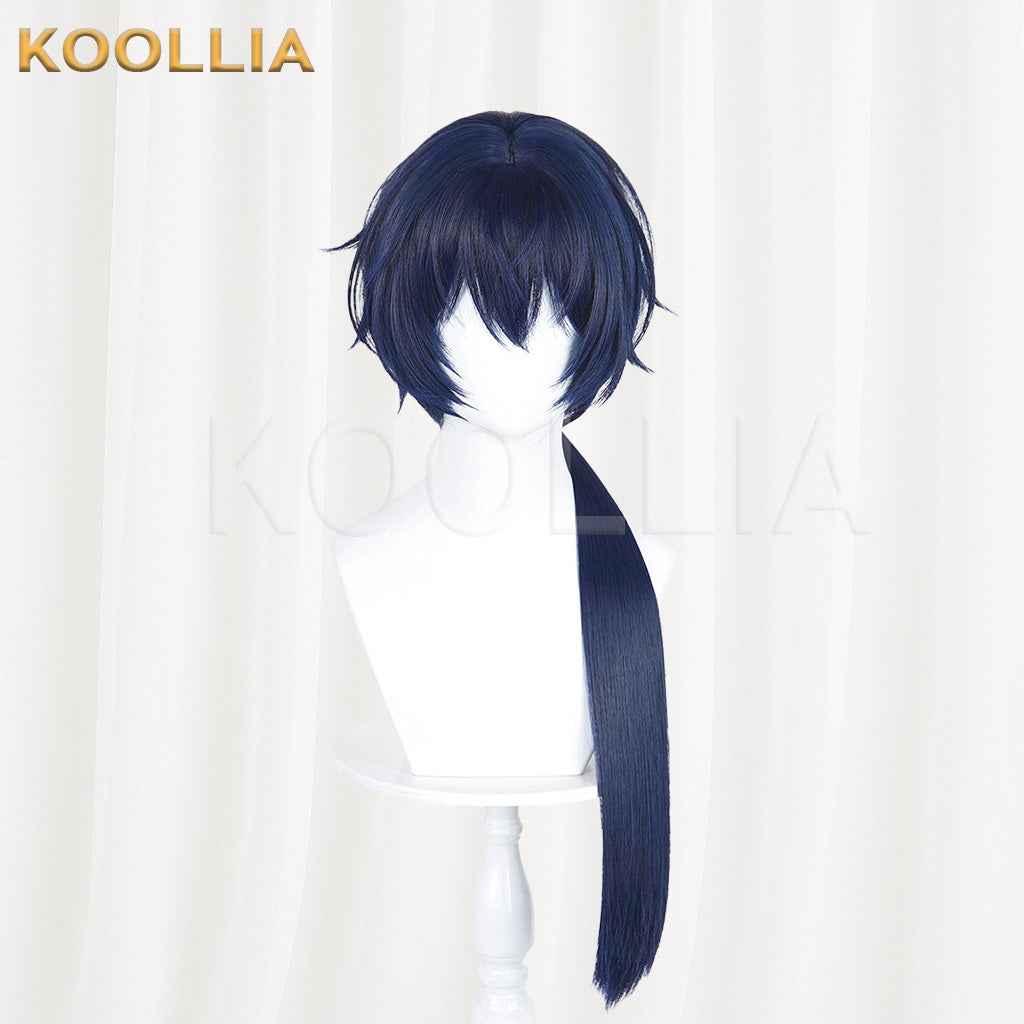 Under One Person Zhuge Qing Dark Navy Blue Wig Integrated Long Straight Ponytail Realistic Scalp Top Basic Wig