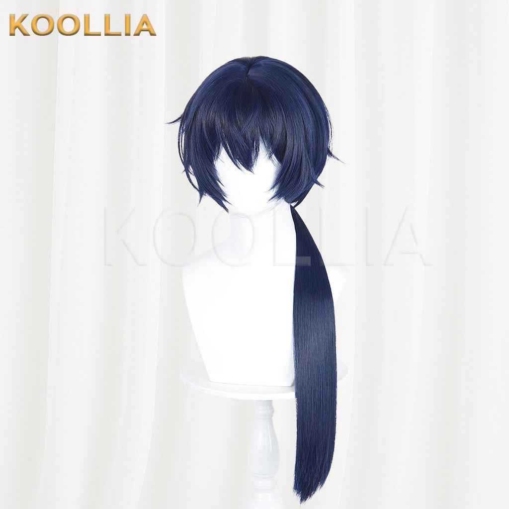 Under One Person Zhuge Qing Dark Navy Blue Wig Integrated Long Straight Ponytail Realistic Scalp Top Basic Wig