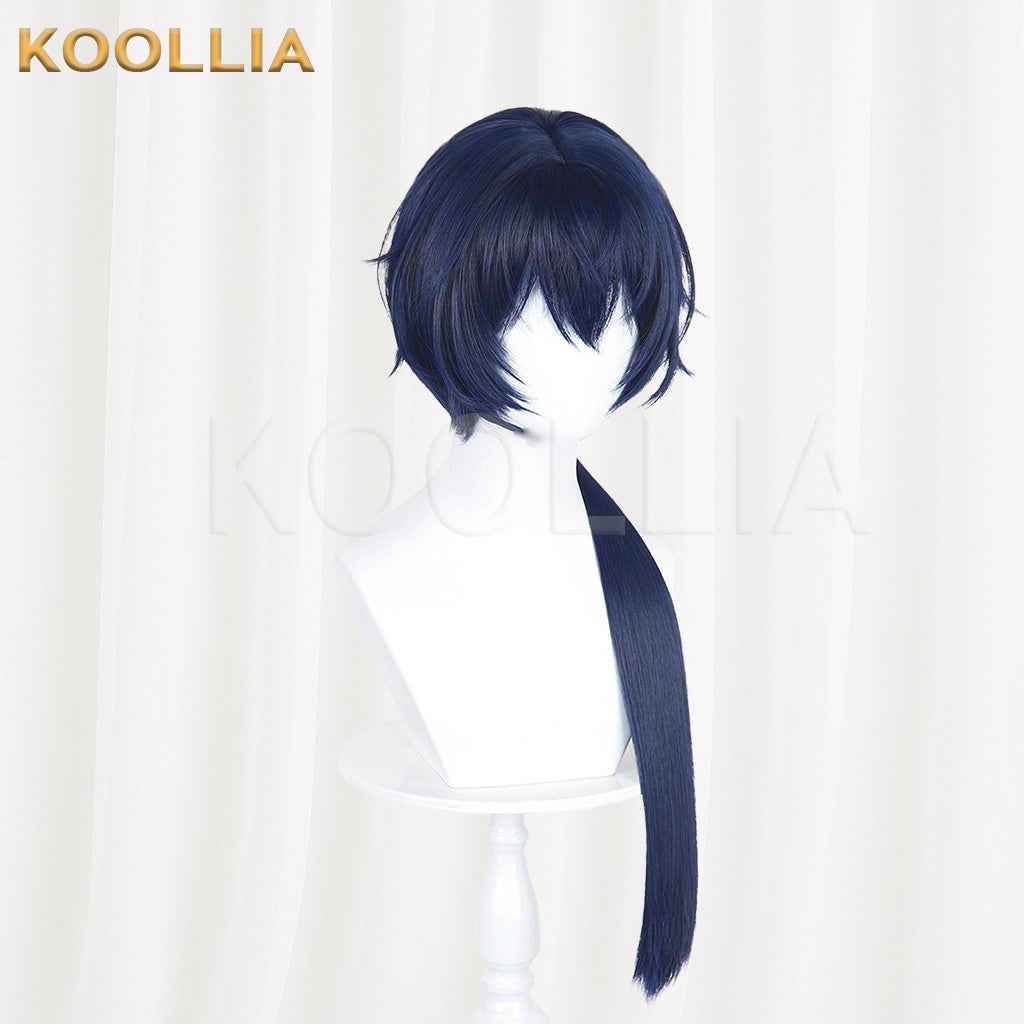 Under One Person Zhuge Qing Dark Navy Blue Wig Integrated Long Straight Ponytail Realistic Scalp Top Basic Wig