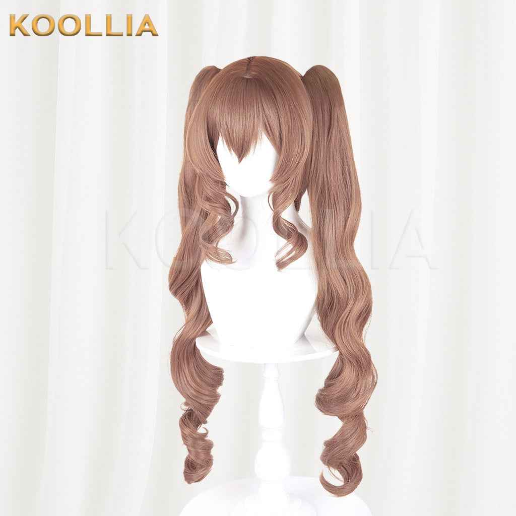 Arknights Angelina Wig Milk‑tea Brown Realistic Scalp Top Short Base Detachable Spiral Curled Twin Tails Basic Wig